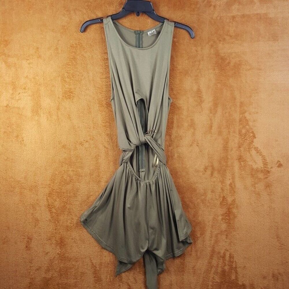 ANGEL BIBA Womens Romper Size 10 Green Cut Out Wrap Around Flounce Shorts Rayon
